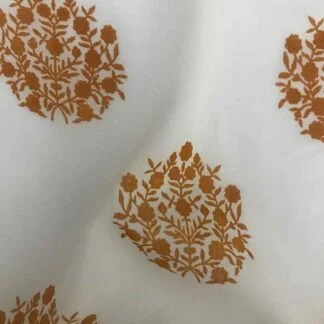 Mustard Yellow Floral White Cotton Voile Fabric