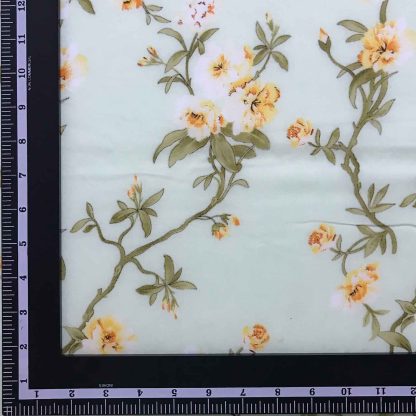 Pastel Green Flowers Hand Screen Printed Cotton Modal Fabric