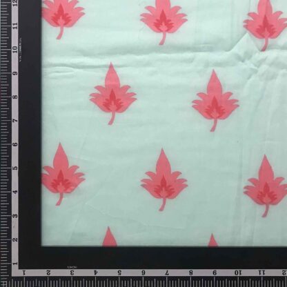 Pink Leaves Teal Blue Voile Fabric