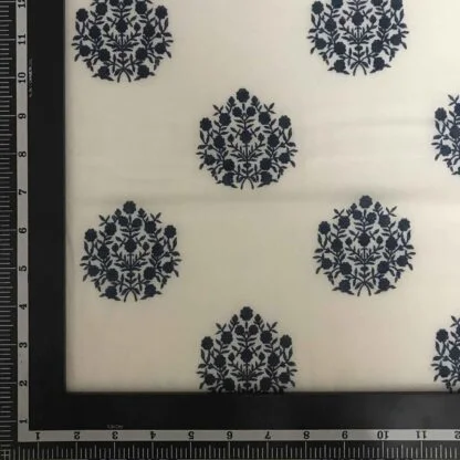 Royal Blue Floral White Cotton Voile Fabric