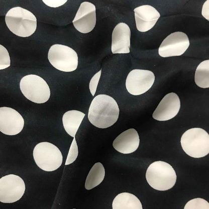 White Big Polka Dots Black Modal Satin Fabric
