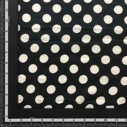 White Big Polka Dots Black Modal Satin Fabric