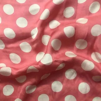 White Big Polka Dots Pink Modal Satin Fabric