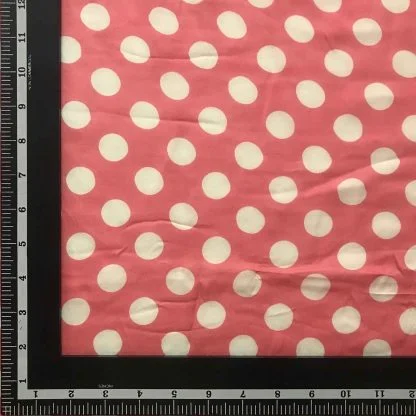 White Big Polka Dots Pink Modal Satin Fabric