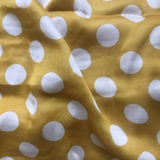White Big Polka Dots Mustard Yellow Modal Satin Fabric