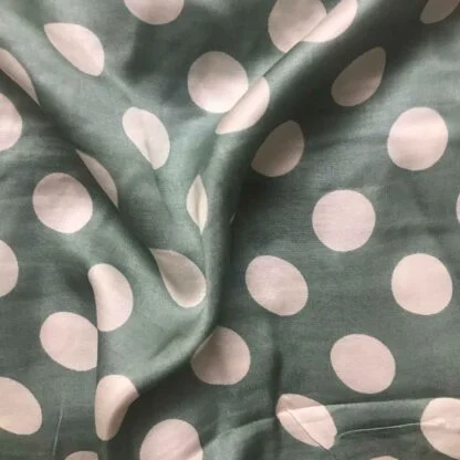 White Big Polka Dots Teal Green Modal Satin Fabric