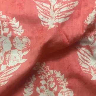 White Floral Motif Peach Pink Cotton Cambric Fabric