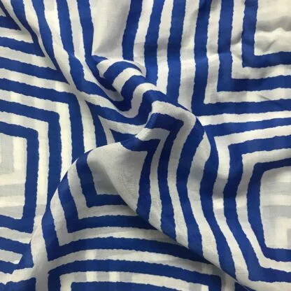 blue geometric muslin fabric
