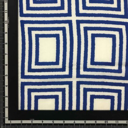 Blue Geometric Big Checks Viscose Muslin Fabric