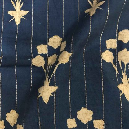 ivory floral dark blue viscose lurex fabric