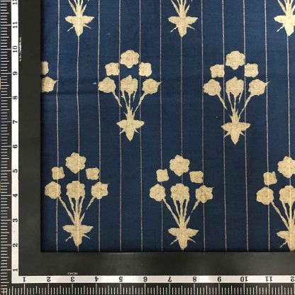 ivory floral dark blue viscose lurex fabric