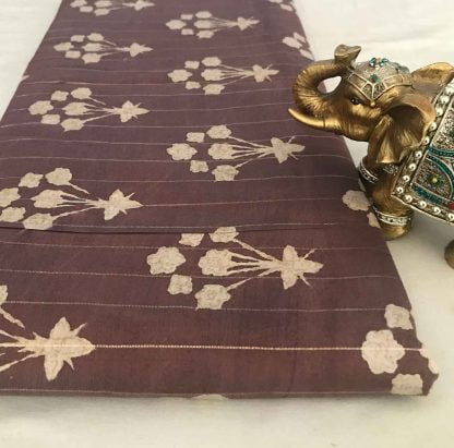 Ivory Floral Dark Purple Viscose Lurex Fabric