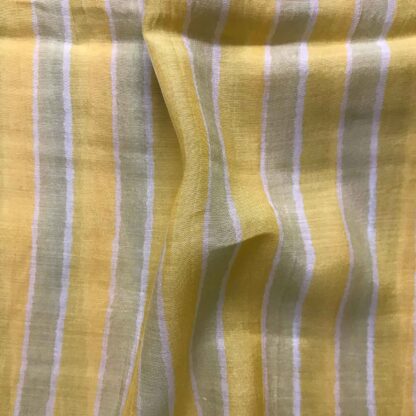 Steel Green Stripes Yellow Muslin Fabric