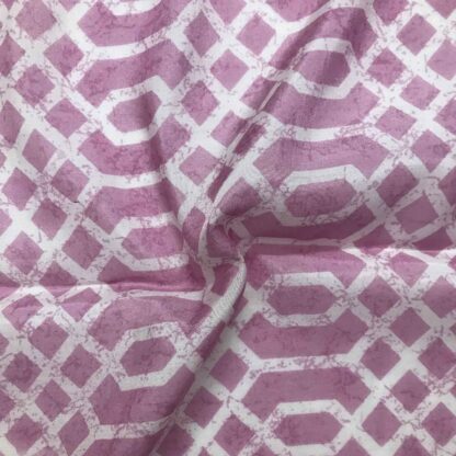 white geometric figures violet viscose muslin fabric
