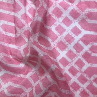 white geometric figures pink muslin fabric