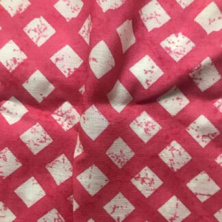 Dark Pink Geometric Hand Screen Printed Viscose Muslin Fabric