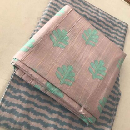 Violet Teal Green Printed Viscose Chanderi Cotton Fabric Combo