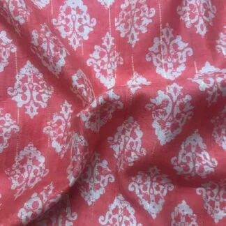 White Mughal Motif Peach Orange Viscose Lurex Chanderi Fabric