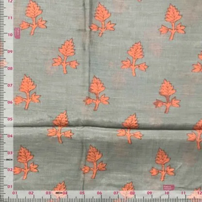 orange leaves metallic grey viscose muslin fabric