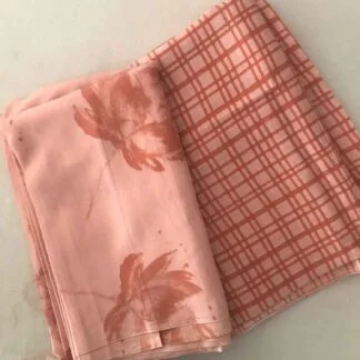 peach pink flowers checks viscose muslin fabric combo