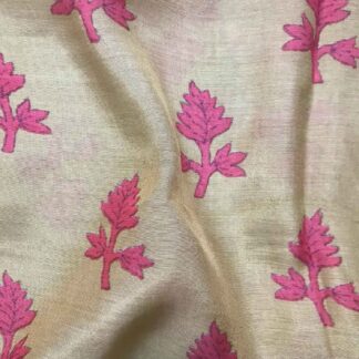 pink leaves cream viscose muslin fabric