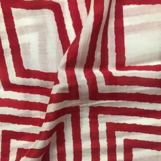 red geometrical checks viscose muslin fabric