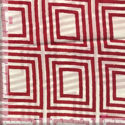 red geometrical checks viscose muslin fabric