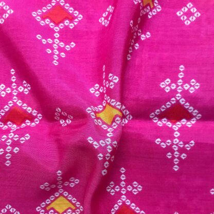 white bandhej dots print pink viscose muslin fabric