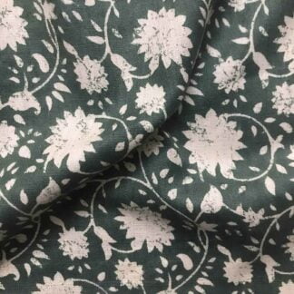 white flowers teal green cotton flex fabric