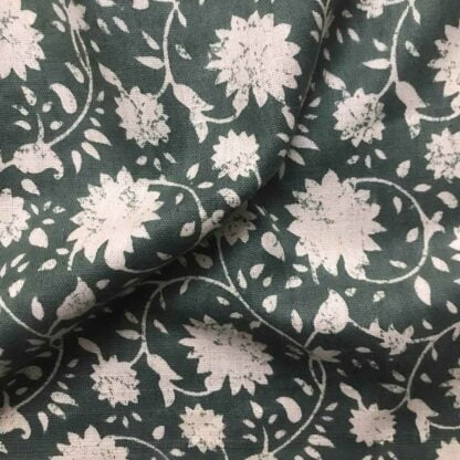 white flowers teal green cotton flex fabric