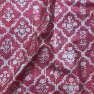 white mughal motifs pink viscose lurex fabric