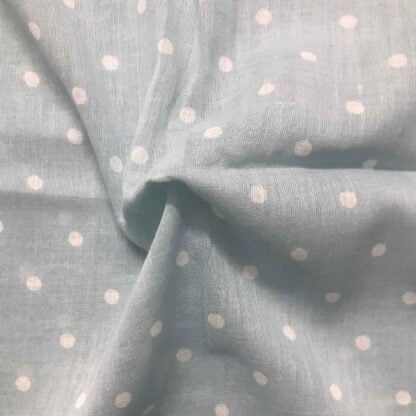 white polka sky blue voile cotton fabric