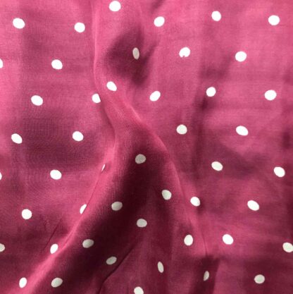white small dots burgundy modal satin fabric