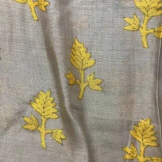 yellow leaves metallic brown viscose muslin