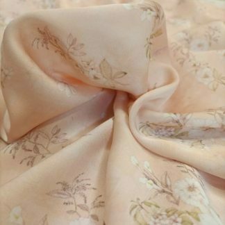 Floral Peach Poly Flex Satin Fabric