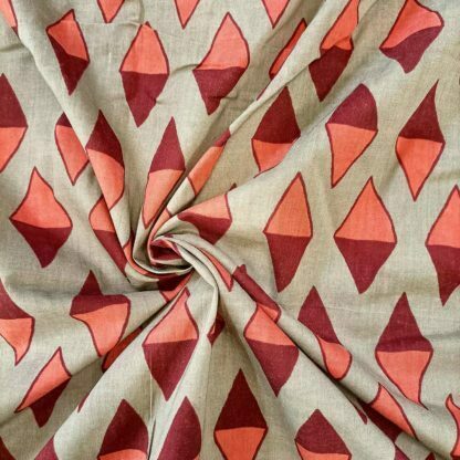 Peach Maroon Diamond Brown Cotton Cambric Fabric