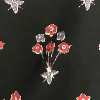 Red Floral Black Viscose Muslin Fabric