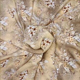 cream leaves brown bud poly faux crepe fabric
