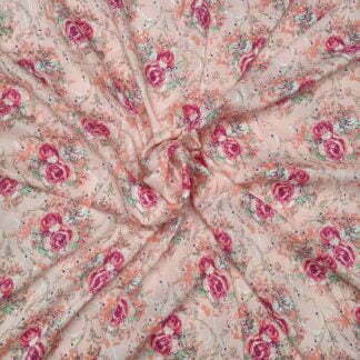 dark roses pink poly muslin fabric
