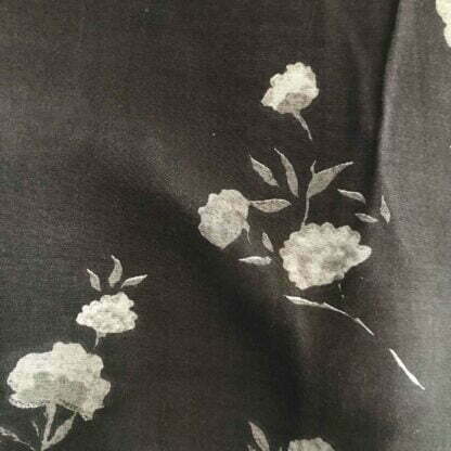 grey flowers dark grey viscose muslin fabric