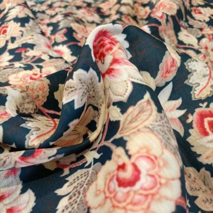 red floral digital print poly linen satin fabric