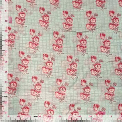 red floral poly chanderi fabric