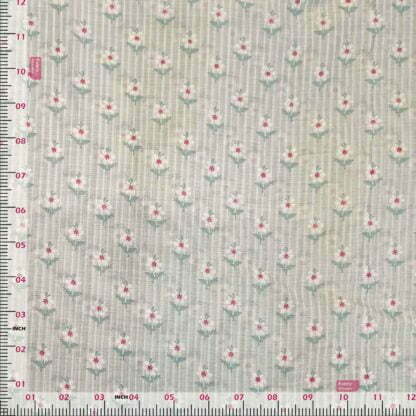small white flowers poly chanderi fabric