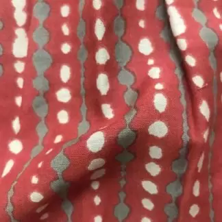 white grey dots red viscose muslin fabric