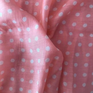 peach pink polka dots viscose muslin fabric