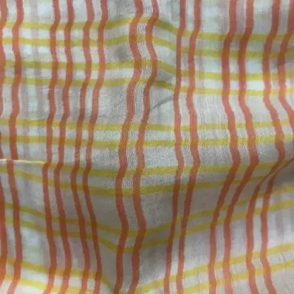 yellow orange white checks viscose muslin fabric