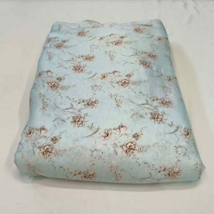 brown floral blue poly satin flex fabric