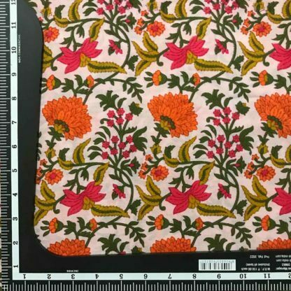 multi floral orange viscose muslin fabric