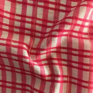 pink checks viscose lurex fabric