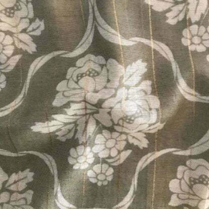 white florals steel green viscose lurex fabric